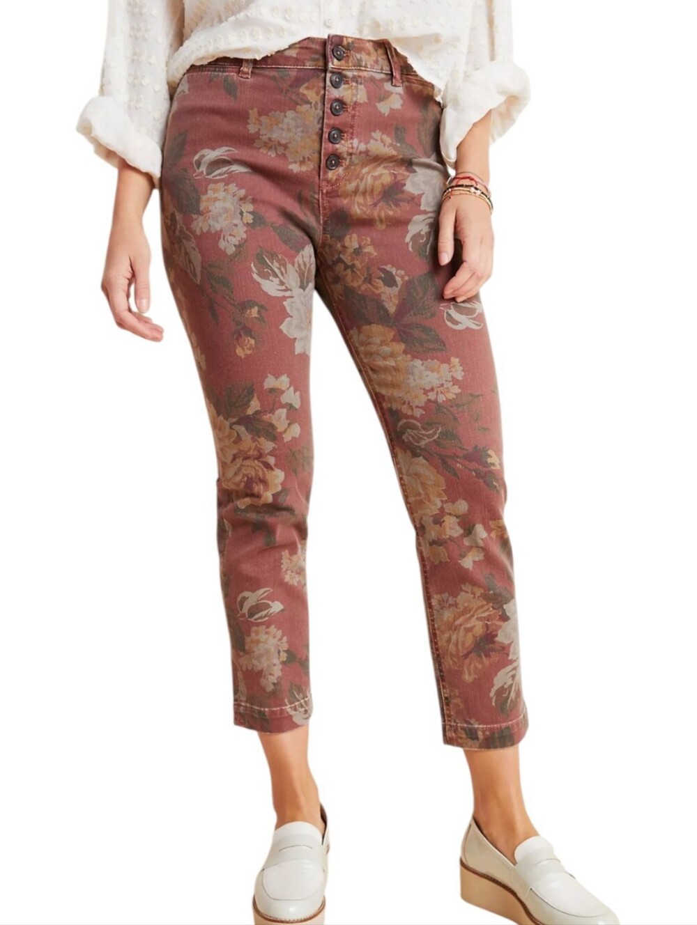 Pilcro Anthropologie Ultra High-Rise Slim Straight Floral Jeans Size 28 Button F